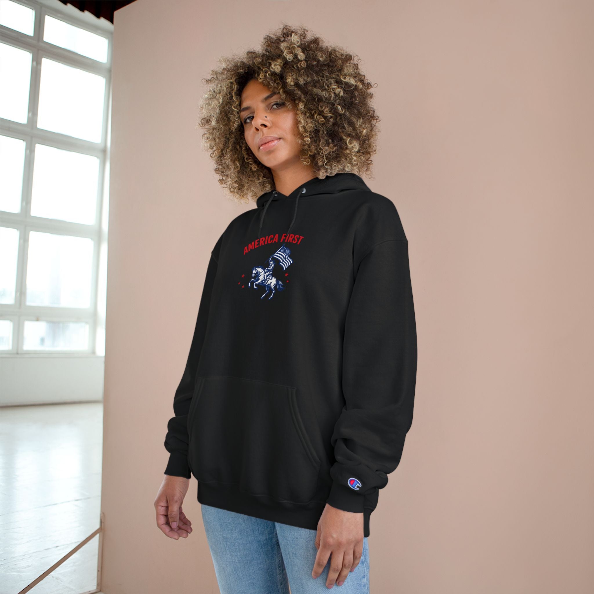 Men's Champion Hoodie - 'America First' Patriot Rider Pullover