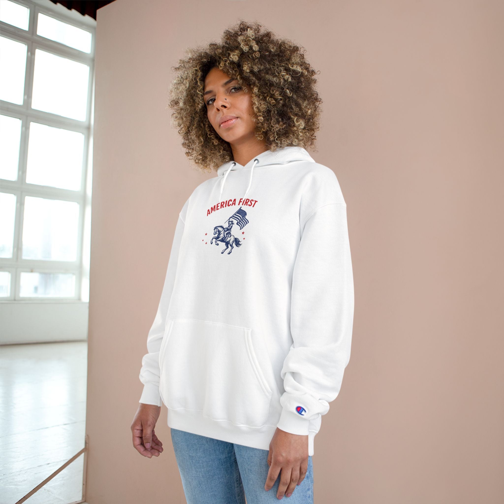 Men's Champion Hoodie - 'America First' Patriot Rider Pullover
