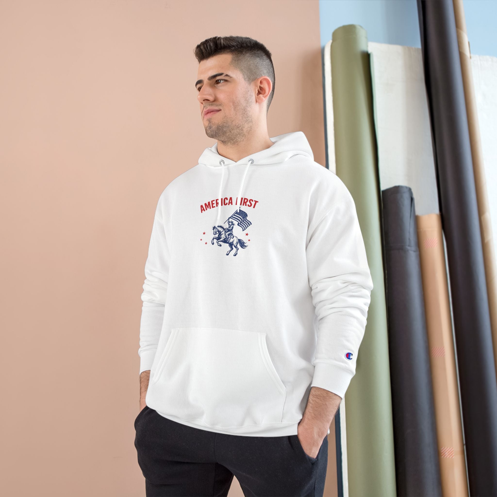 Men's Champion Hoodie - 'America First' Patriot Rider Pullover